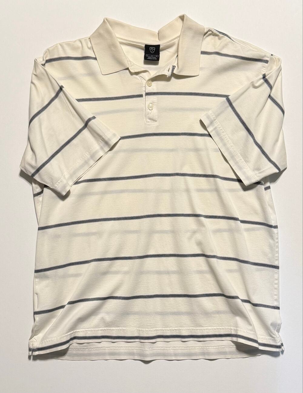 Nike Golf Polo Shirt Men's L White Navy Pinstripe Short Sleeve